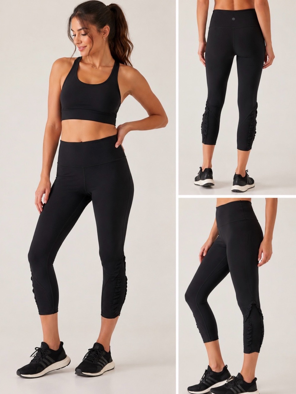 Athleta Black High-Rise Cropped Leggings with Ruched Calf